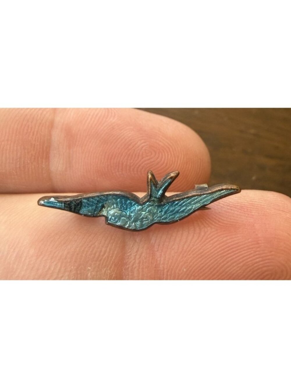Vintage Flying Swallow Bird Blue Guilloche Enamel Brooch Antique 1” C Clasp